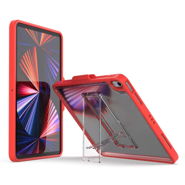 Mutural Transparent Holder Tablet Case For iPad Air 2022/ 2020 10.9(Red)
