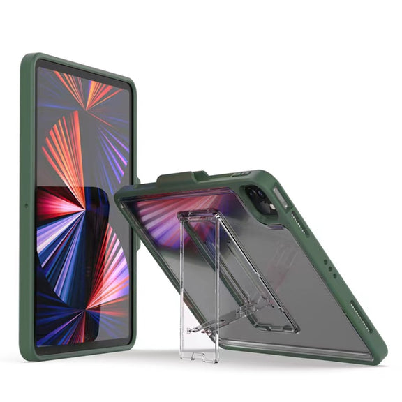 For iPad Pro 11 2022 / 2021 / 2020 / 2018 Mutural Transparent Holder Tablet Case(Army Green)