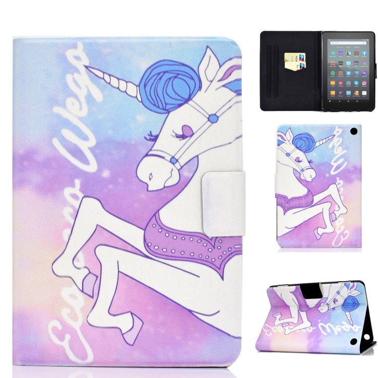For Amazon Kindle Fire 7 2022 Electric Horizontal Flat Painted Leather Tablet Case(Pink Horse)