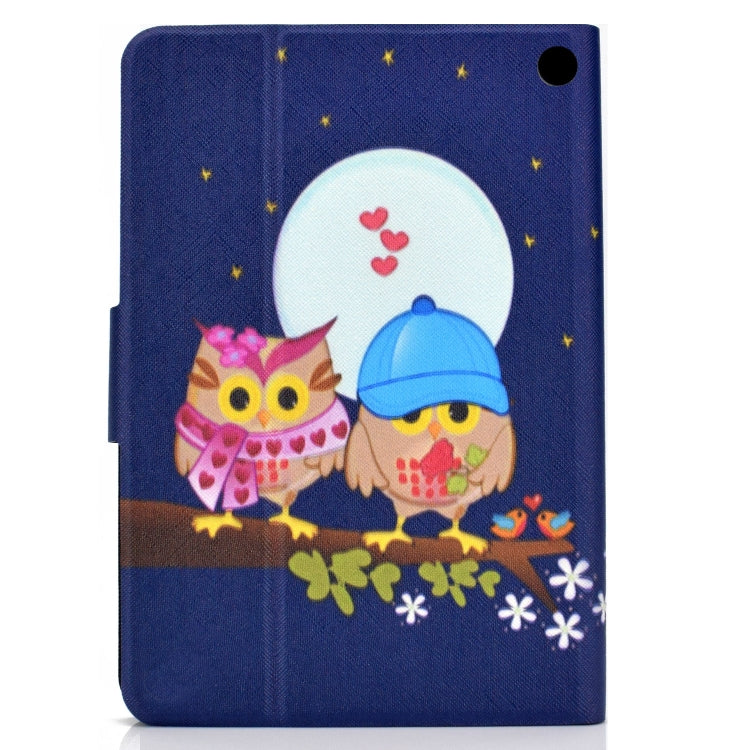 For Amazon Kindle Fire 7 2022 Electric Horizontal Flat Painted Leather Tablet Case(Couple Owls)