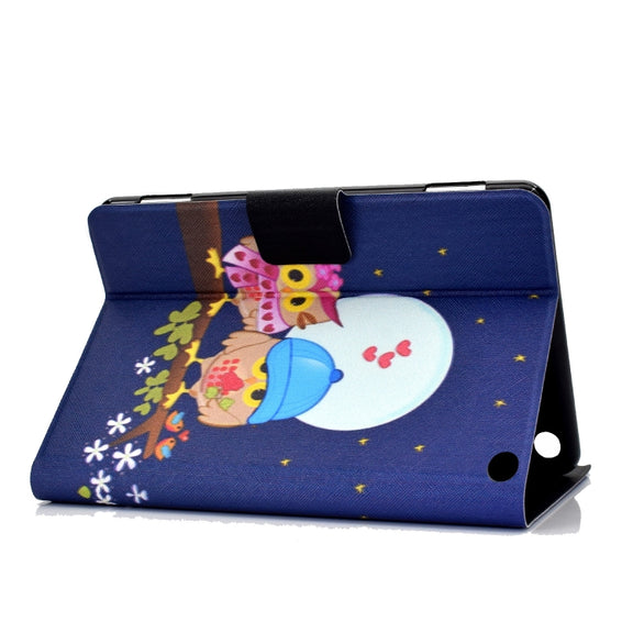 For Amazon Kindle Fire 7 2022 Electric Horizontal Flat Painted Leather Tablet Case(Couple Owls)