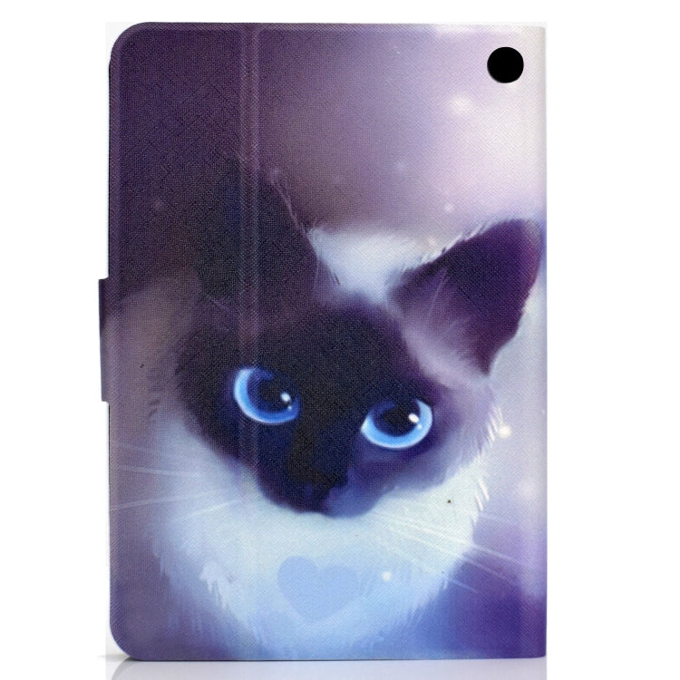 For Amazon Kindle Fire 7 2022 Electric Horizontal Flat Painted Leather Tablet Case(Blue Eyed Cat)