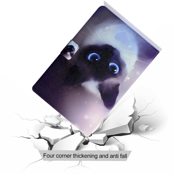 For Amazon Kindle Fire 7 2022 Electric Horizontal Flat Painted Leather Tablet Case(Blue Eyed Cat)