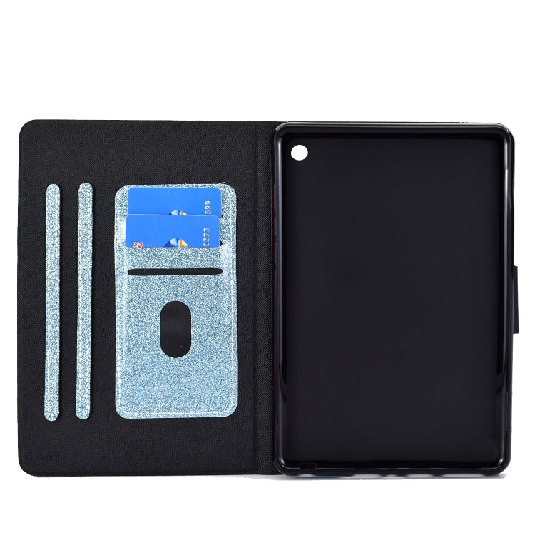 For Amazon Kindle Fire 7 2022 Varnish Glitter Powder Smart Leather Tablet Case(Blue)