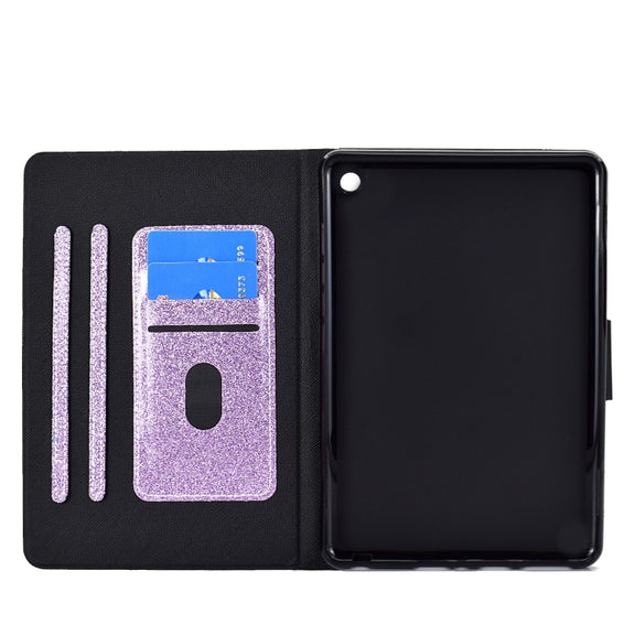 For Amazon Kindle Fire 7 2022 Varnish Glitter Powder Smart Leather Tablet Case(Purple)