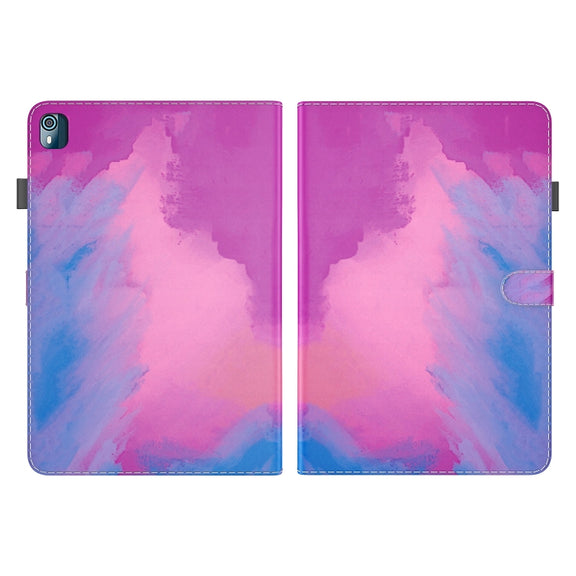 For Nokia T10 Watercolor Pattern Flip Leather Tablet Case(Purple Red)