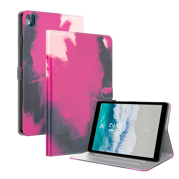 For Nokia T10 Watercolor Pattern Flip Leather Tablet Case(Berry Color)