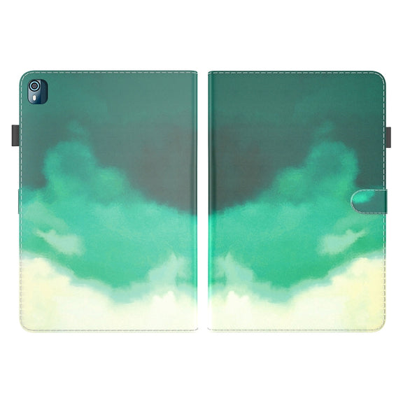 For Nokia T10 Watercolor Pattern Flip Leather Tablet Case(Cyan Green)