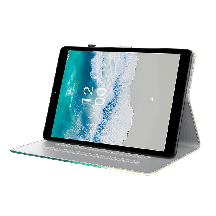 For Nokia T10 Watercolor Pattern Flip Leather Tablet Case(Cyan Green)