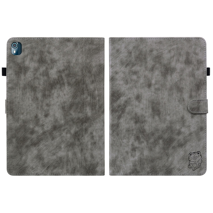 For Nokia T10 Tiger Pattern PU Tablet Case(Grey)