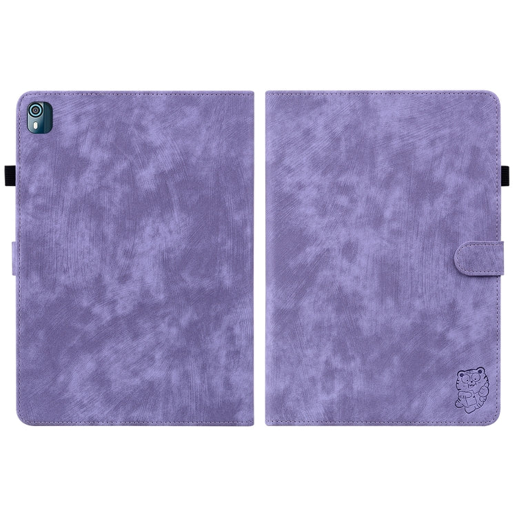 For Nokia T10 Tiger Pattern PU Tablet Case(Purple)
