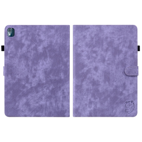 For Nokia T10 Tiger Pattern PU Tablet Case(Purple)