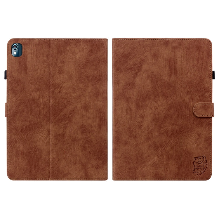 For Nokia T10 Tiger Pattern PU Tablet Case(Brown)