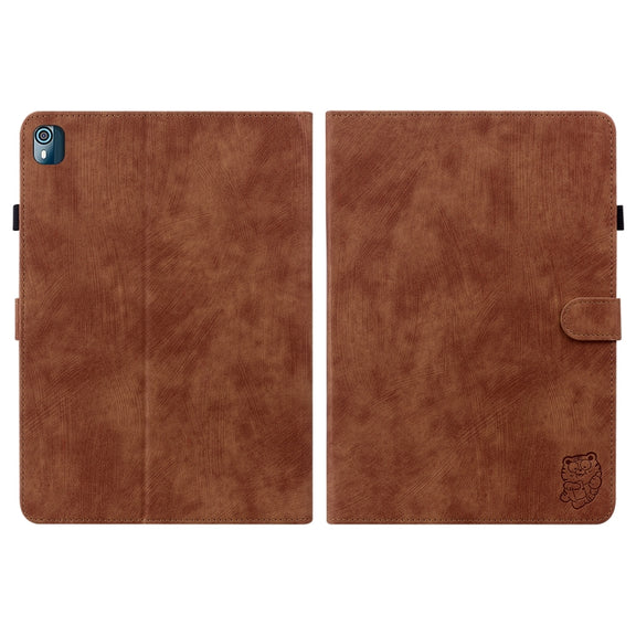 For Nokia T10 Tiger Pattern PU Tablet Case(Brown)