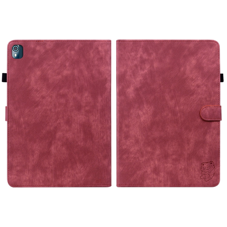 For Nokia T10 Tiger Pattern PU Tablet Case(Red)