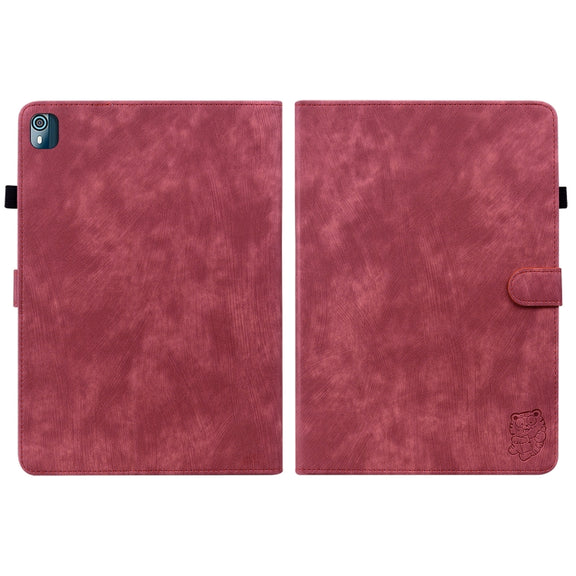 For Nokia T10 Tiger Pattern PU Tablet Case(Red)