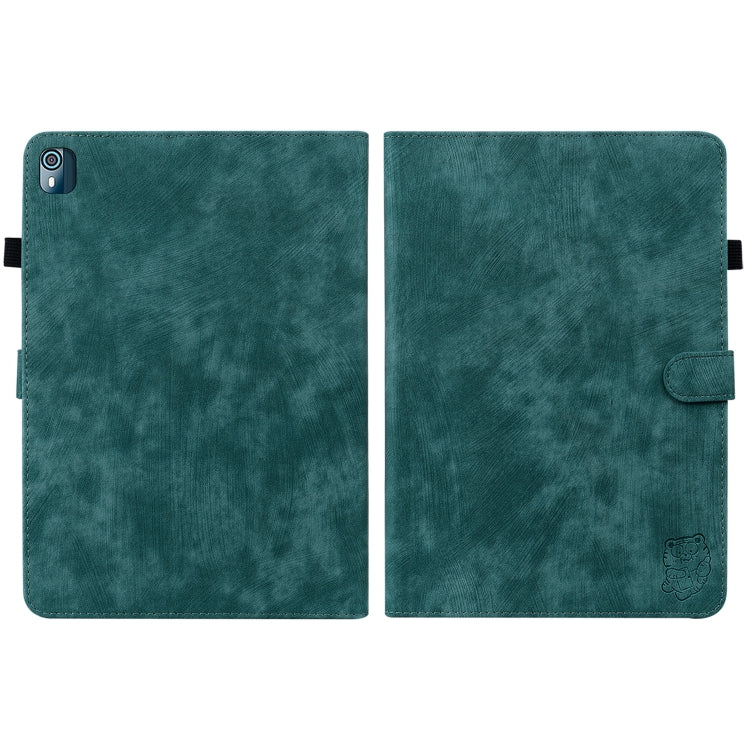 For Nokia T10 Tiger Pattern PU Tablet Case(Dark Green)