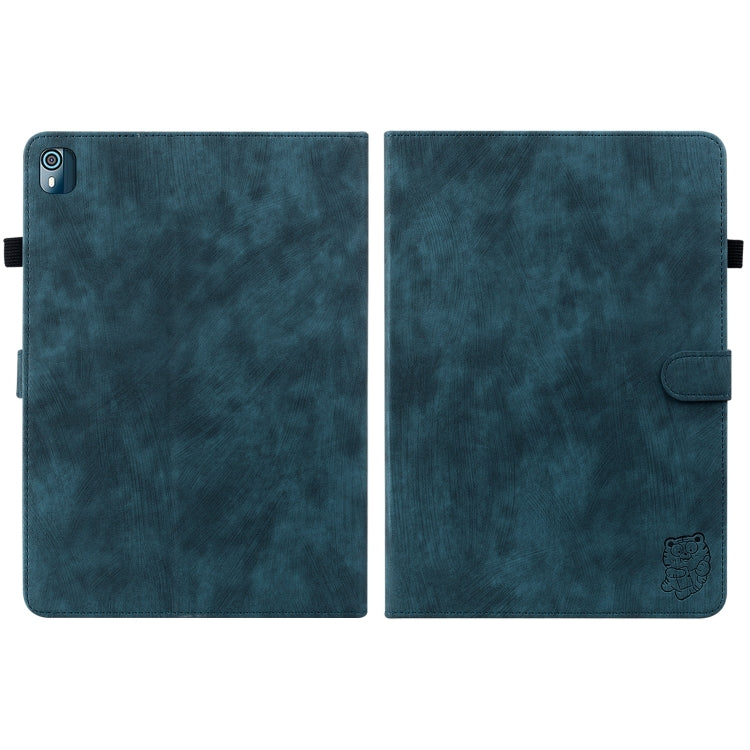 For Nokia T10 Tiger Pattern PU Tablet Case(Dark Blue)