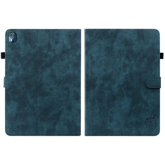 For Nokia T10 Tiger Pattern PU Tablet Case(Dark Blue)