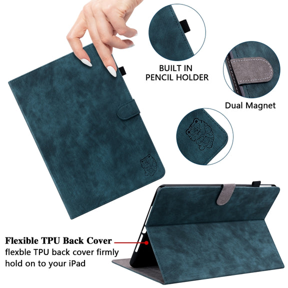 For Nokia T10 Tiger Pattern PU Tablet Case(Dark Blue)