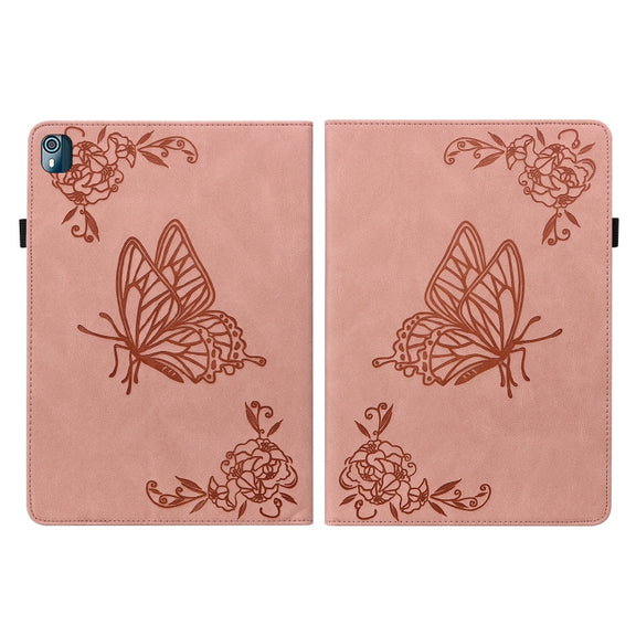 For Nokia T10 Butterfly Flower Embossed Leather Tablet Case(Rose Gold)
