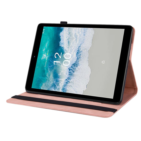 For Nokia T10 Butterfly Flower Embossed Leather Tablet Case(Rose Gold)