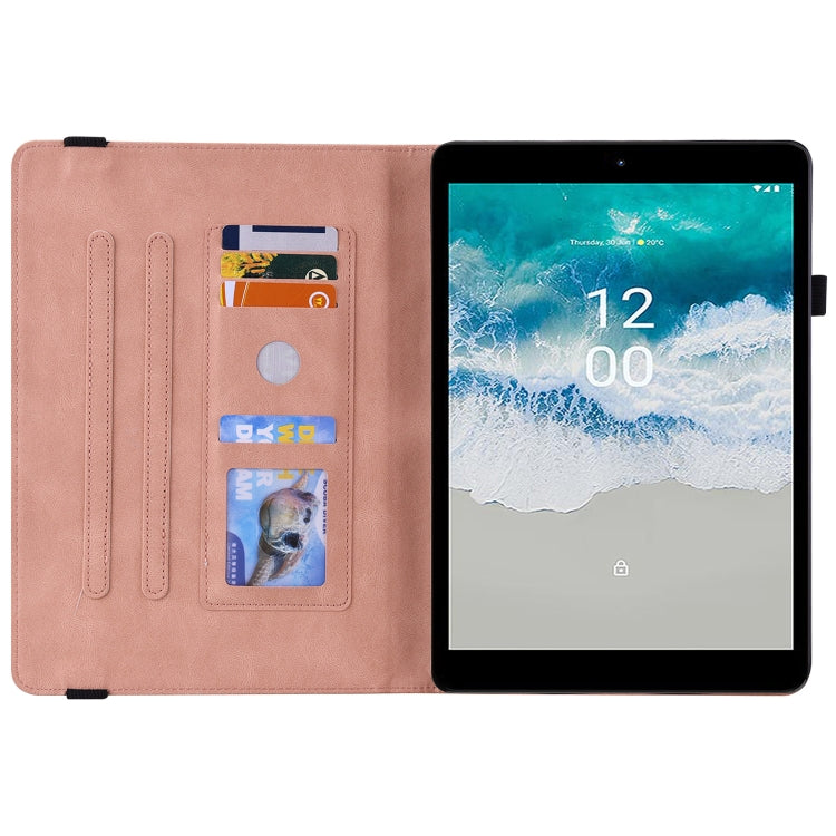 For Nokia T10 Butterfly Flower Embossed Leather Tablet Case(Rose Gold)