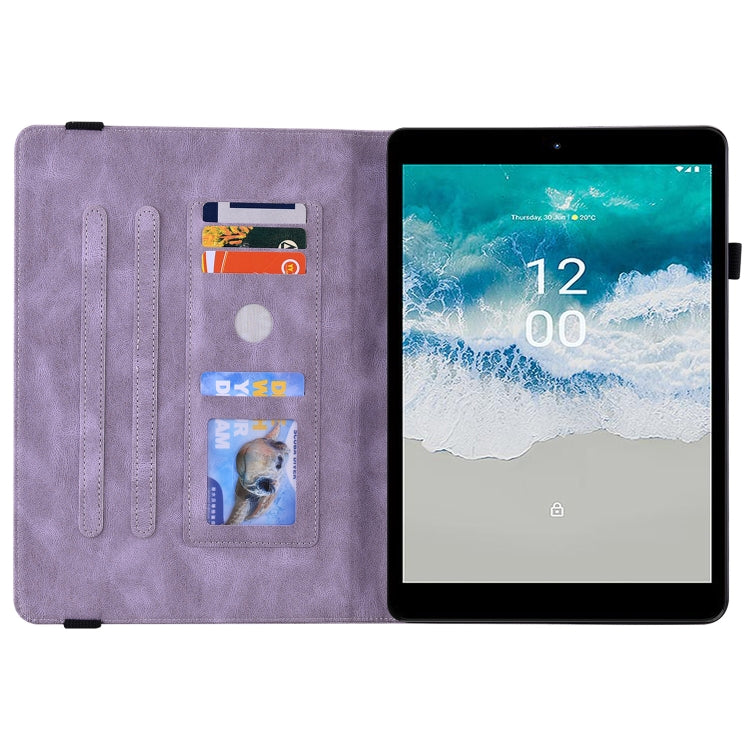 For Nokia T10 Butterfly Flower Embossed Leather Tablet Case(Purple)