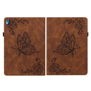 For Nokia T10 Butterfly Flower Embossed Leather Tablet Case(Brown)