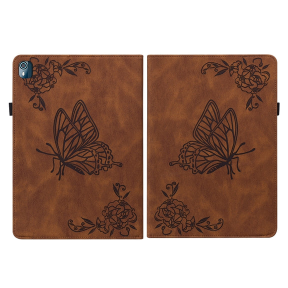 For Nokia T10 Butterfly Flower Embossed Leather Tablet Case(Brown)