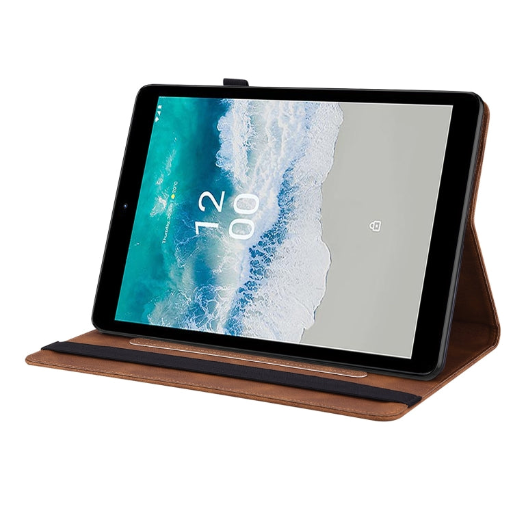 For Nokia T10 Butterfly Flower Embossed Leather Tablet Case(Brown)