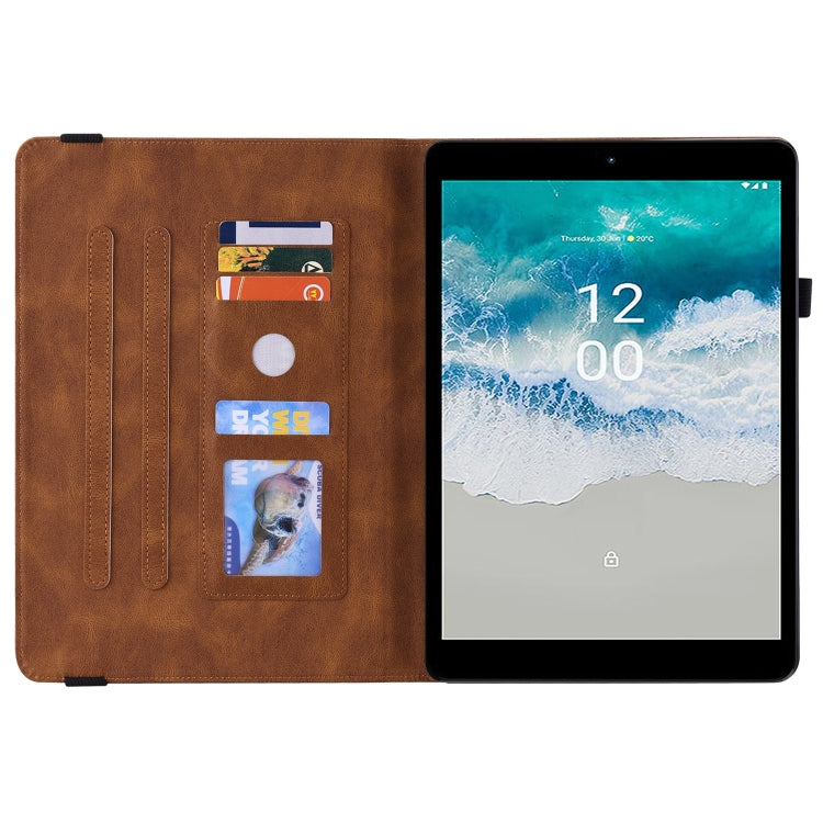 For Nokia T10 Butterfly Flower Embossed Leather Tablet Case(Brown)