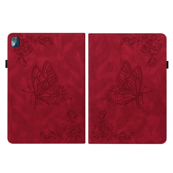 For Nokia T10 Butterfly Flower Embossed Leather Tablet Case(Red)