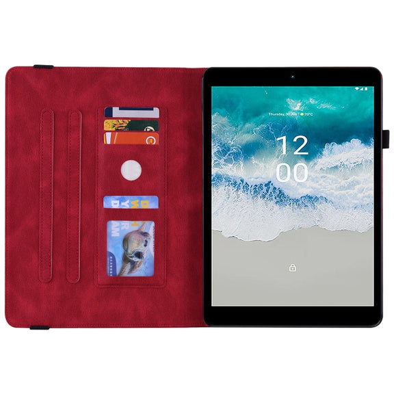 For Nokia T10 Butterfly Flower Embossed Leather Tablet Case(Red)