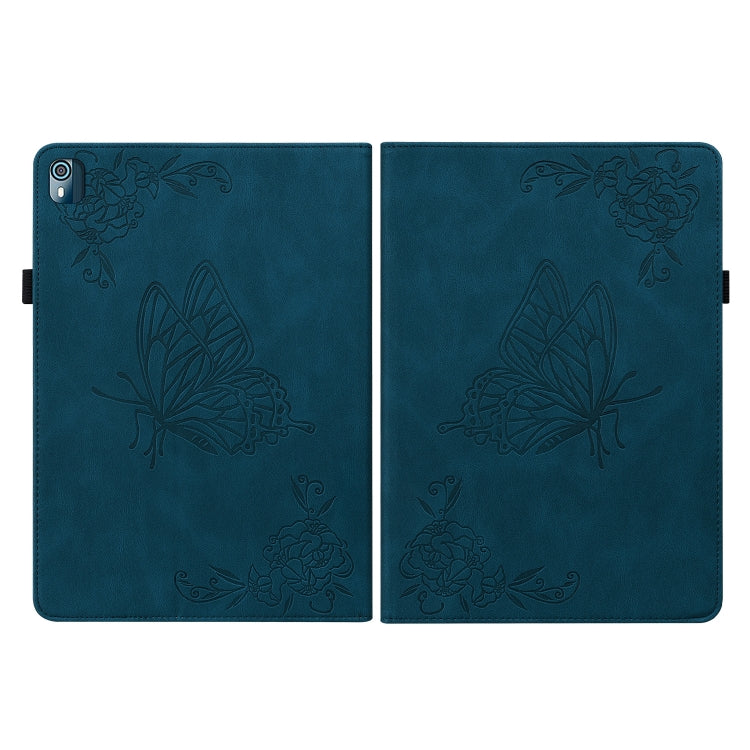 For Nokia T10 Butterfly Flower Embossed Leather Tablet Case(Blue)