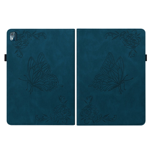For Nokia T10 Butterfly Flower Embossed Leather Tablet Case(Blue)