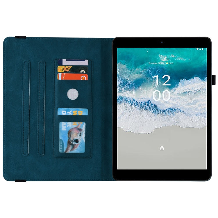 For Nokia T10 Butterfly Flower Embossed Leather Tablet Case(Blue)