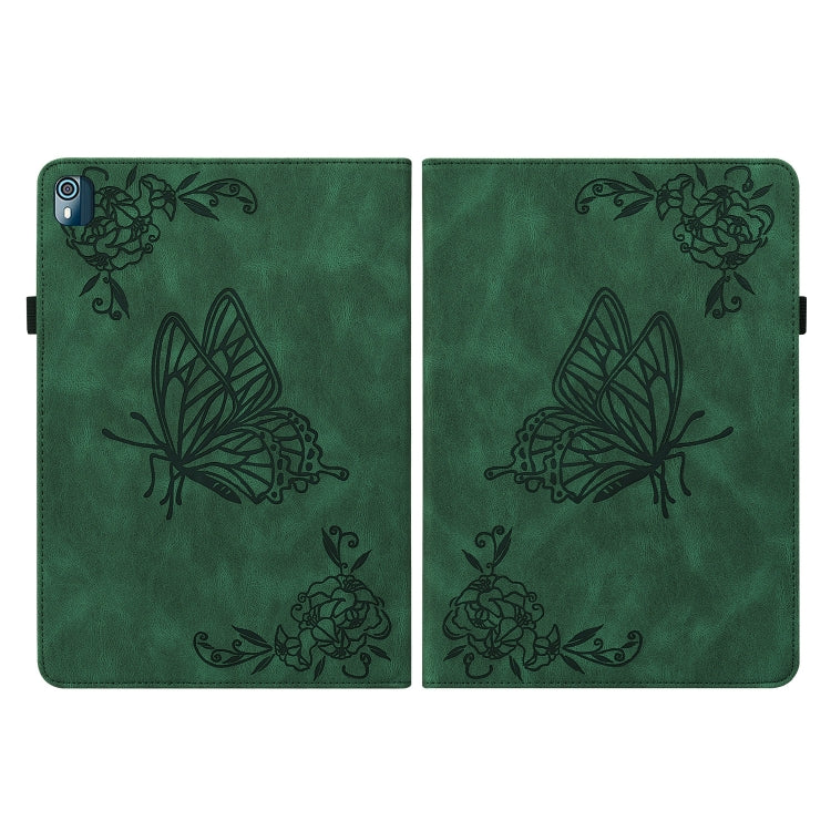 For Nokia T10 Butterfly Flower Embossed Leather Tablet Case(Green)