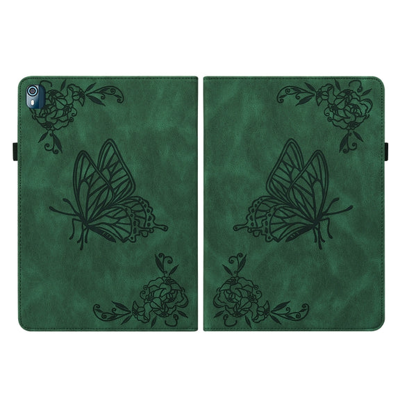 For Nokia T10 Butterfly Flower Embossed Leather Tablet Case(Green)