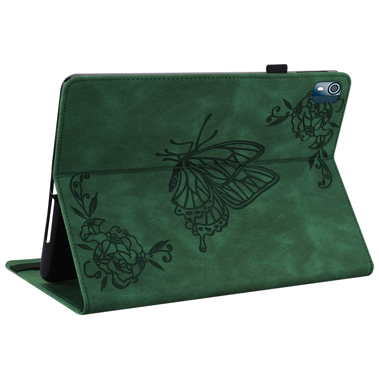 For Nokia T10 Butterfly Flower Embossed Leather Tablet Case(Green)