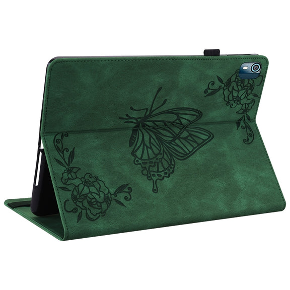 For Nokia T10 Butterfly Flower Embossed Leather Tablet Case(Green)