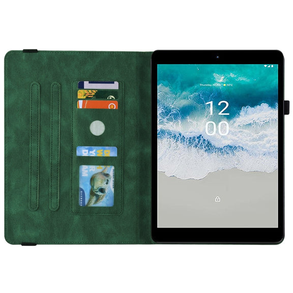 For Nokia T10 Butterfly Flower Embossed Leather Tablet Case(Green)