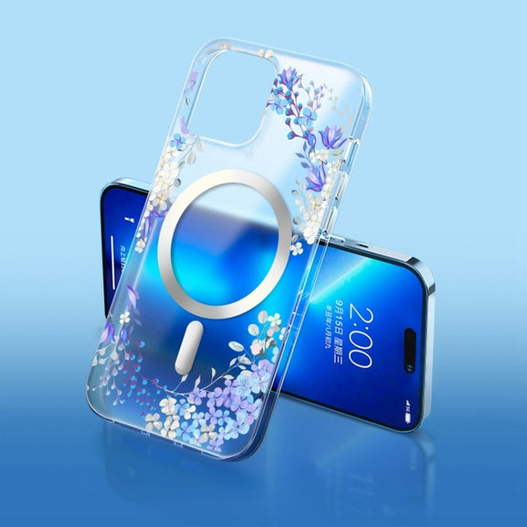 For iPhone 14 Pro Max Flower Frosted MagSafe Phone Case (Gypsophila)