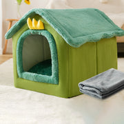 House Type Universal Removable and Washable Pet Dog Cat Bed Pet Supplies, Size:M(Green Dinosaur + Blanket)