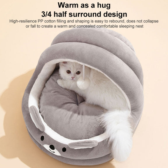 Semi-enclosed Cradle Pet Cat Bed Dog Kennel Pad Pet Supplies, Size:M(Brown Bear)