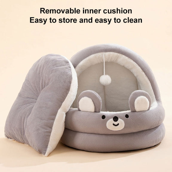 Semi-enclosed Cradle Pet Cat Bed Dog Kennel Pad Pet Supplies, Size:M(Brown Bear)