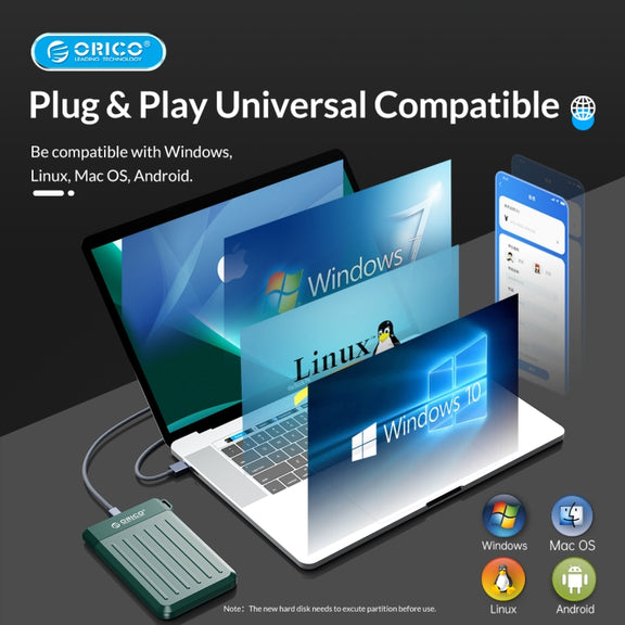 ORICO M25U3-GR 2.5 inch USB 3.0 Micro-B Hard Drive Enclosure(Green)