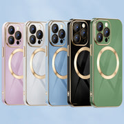 For iPhone 14 Pro Max 6D Gold Plated Magsafe Magnetic Phone Case (Sierra Blue)