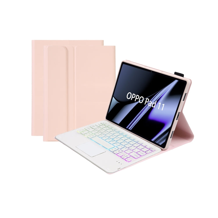 OP11-AS Lambskin Texture Ultra-thin Bluetooth Keyboard Leather Case with Touchpad & Backlight For OPPO Pad 11 inch(Pink)