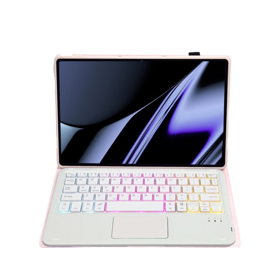 OP11-AS Lambskin Texture Ultra-thin Bluetooth Keyboard Leather Case with Touchpad & Backlight For OPPO Pad 11 inch(Pink)